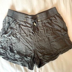 Stretchy Army Green Flowy Drawstring Shorts